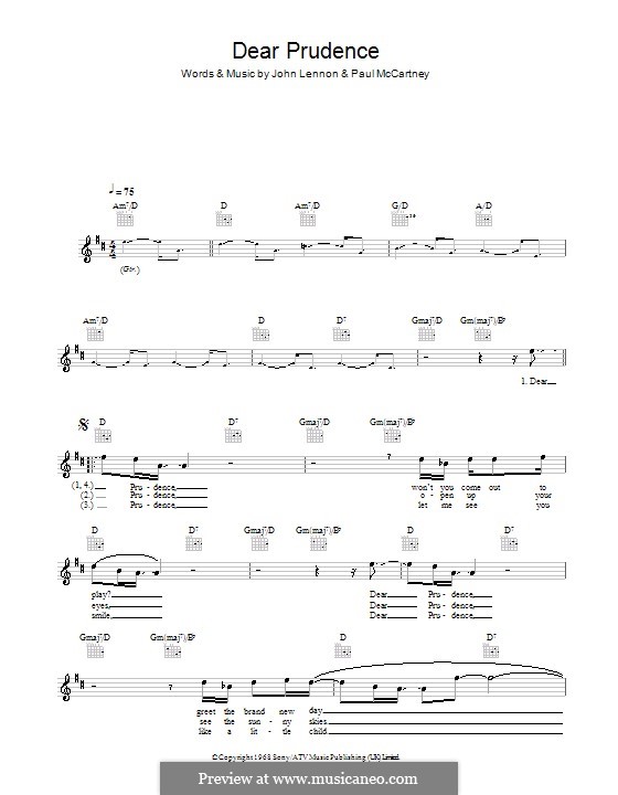 Dear Prudence (The Beatles): melodía,letras e acordes by John Lennon, Paul McCartney