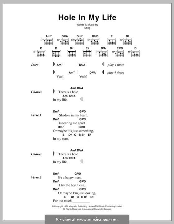 Hole in My Life (The Police): Letras e Acordes by Sting