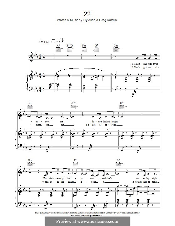 22 (Lily Allen): Para vocais e piano (ou Guitarra) by Greg Kurstin
