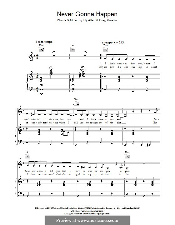 Never Gonna Happen (Lily Allen): Para vocais e piano (ou Guitarra) by Greg Kurstin