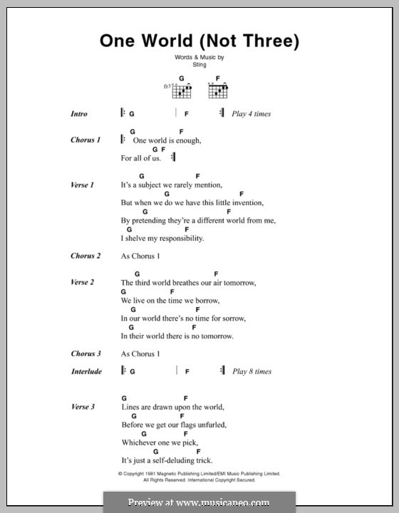 One World (Not Three): Lyrics and chords (The Police) by Sting