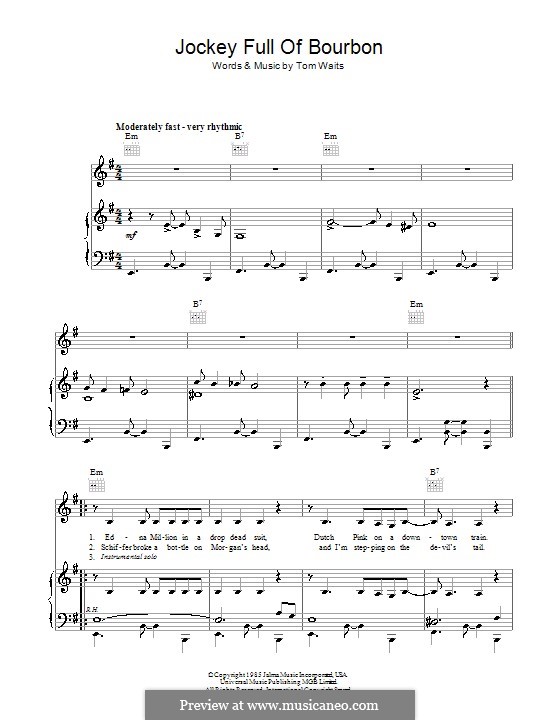 Jockey Full of Bourbon: Para vocais e piano (ou Guitarra) by Tom Waits