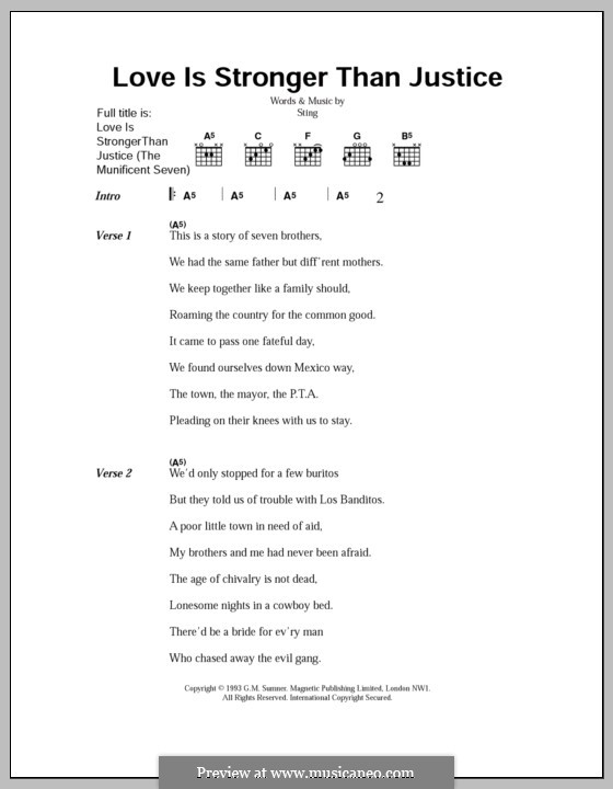 Love Is Stronger Than Justice (The Munificent Seven): Letras e Acordes by Sting