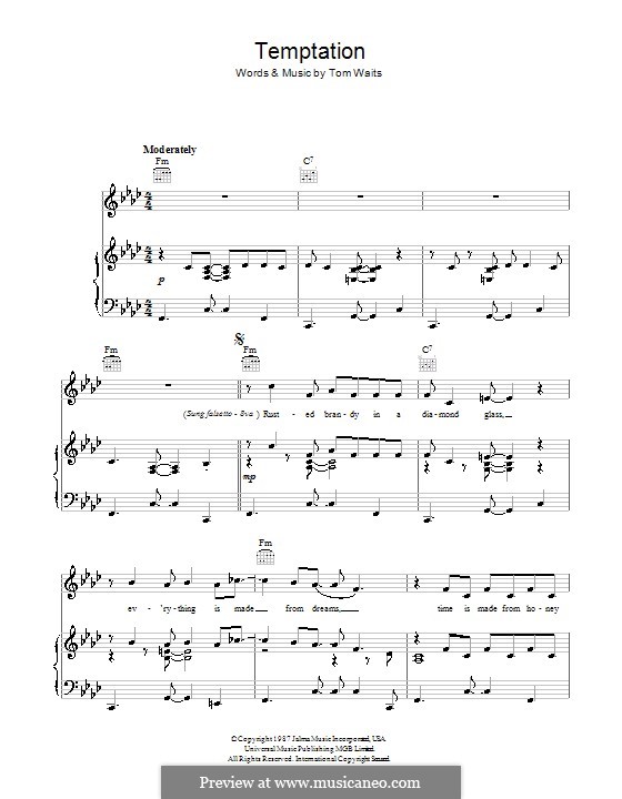 Temptation: Para vocais e piano (ou Guitarra) by Tom Waits