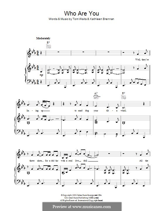 Who Are You: Para vocais e piano (ou Guitarra) by Kathleen Brennan, Tom Waits
