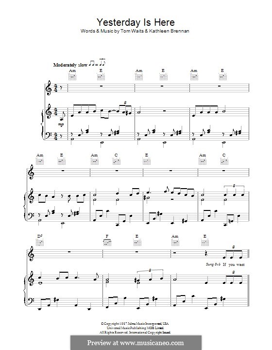 Yesterday Is Here: Para vocais e piano (ou Guitarra) by Kathleen Brennan, Tom Waits