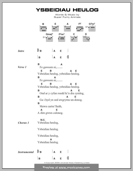 Ysbeidiau Heulog (Super Furry Animals): Letras e Acordes by Cian Ciaran, Dafydd Ieuan, Gruff Rhys, Guto Pryce, Huw Bunford