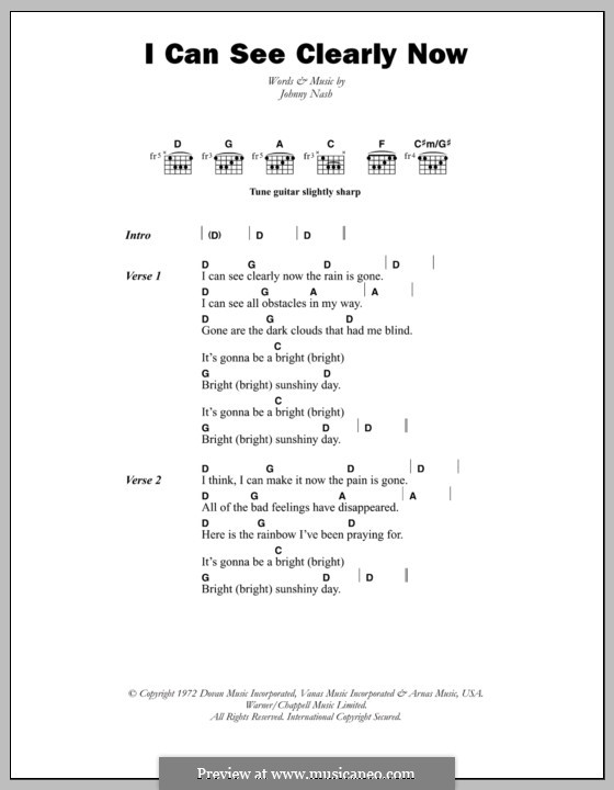 I Can See Clearly Now: Letras e Acordes by Johnny Nash