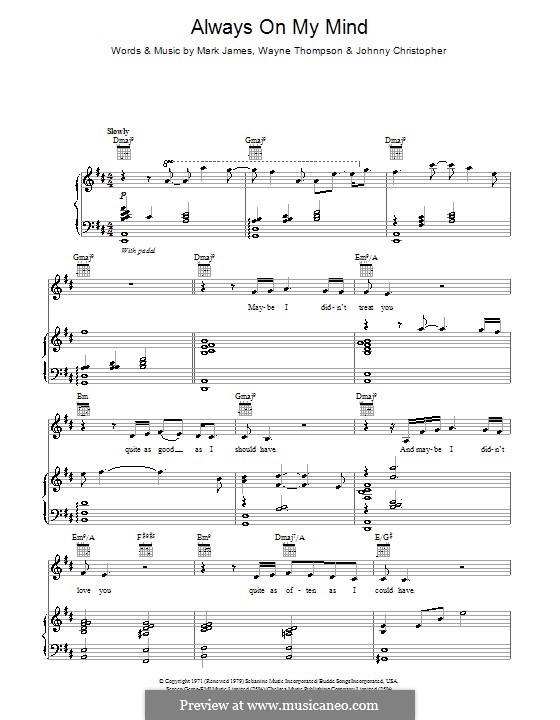 Always on My Mind: para voz e piano ou guitarra (Michael Buble) by Johnny Christopher, Mark James, Wayne Carson Thompson