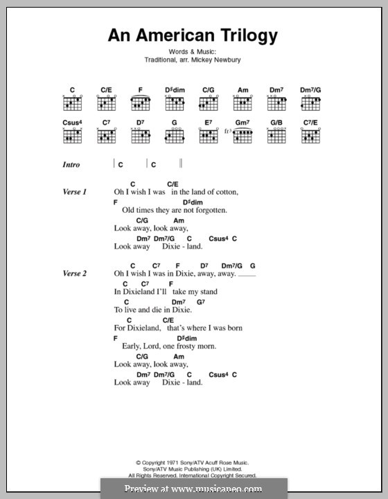 An American Trilogy (Elvis Presley): Letras e Acordes by Mickey Newbury