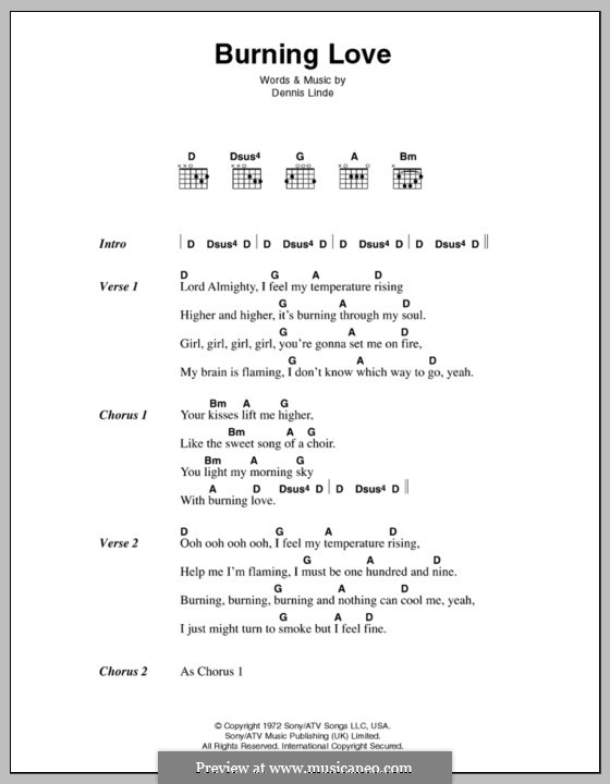 Burning Love (Elvis Presley): Letras e Acordes by Dennis Linde