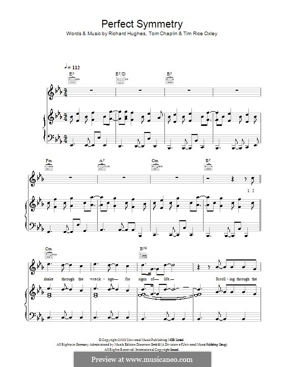 Perfect Symmetry (Keane): Para vocais e piano (ou Guitarra) by Richard Hughes, Tim Rice Oxley, Tom Chaplin