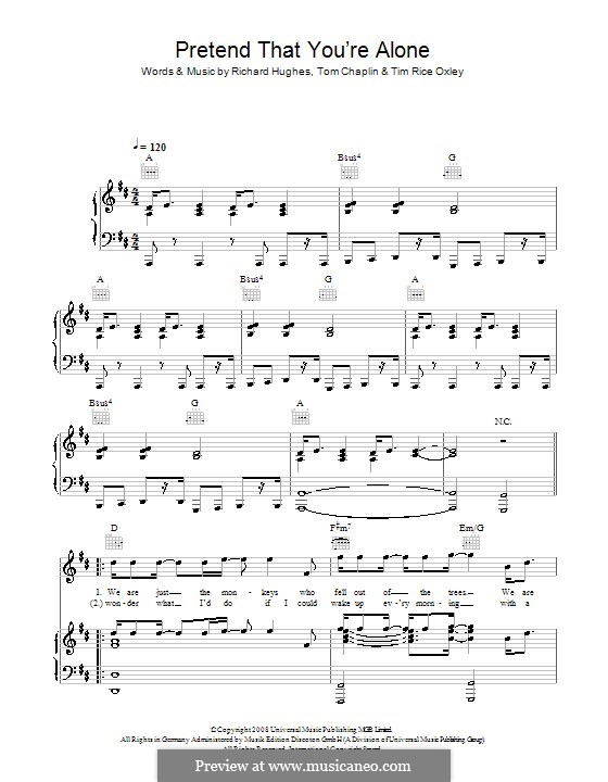 Pretend That You're Alone (Keane): Para vocais e piano (ou Guitarra) by Richard Hughes, Tim Rice Oxley, Tom Chaplin