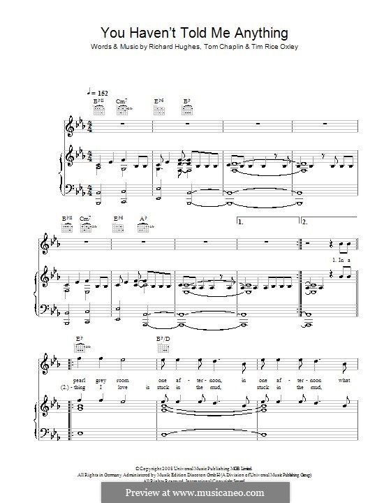 You Haven't Told Me Anything (Keane): Para vocais e piano (ou Guitarra) by Richard Hughes, Tim Rice Oxley, Tom Chaplin