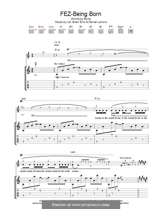 Fez-Being Born (U2): Para guitarra com guia by Brian Eno, Daniel Lanois