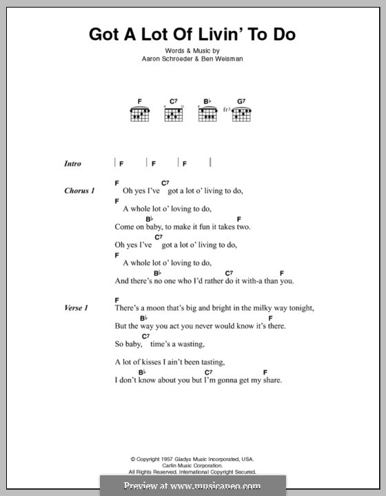Got a Lot of Livin' to Do (Elvis Presley): Letras e Acordes by Aaron Schroeder, Ben Weisman