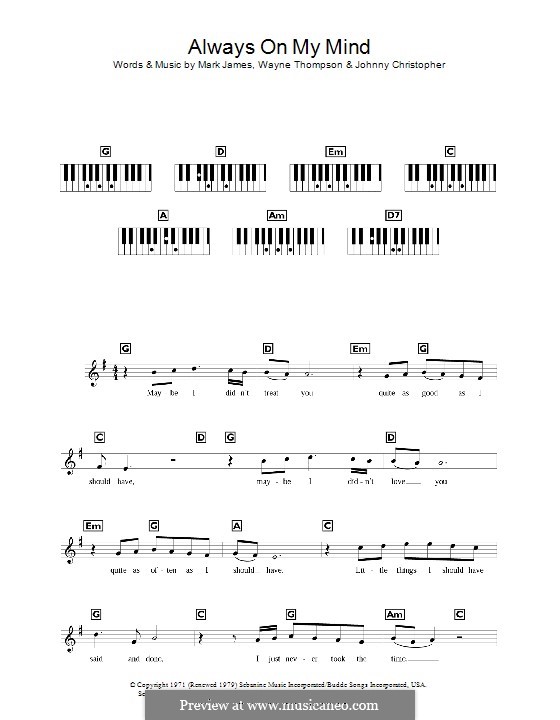 Always on My Mind: For keyboard (Elvis Presley) by Johnny Christopher, Mark James, Wayne Carson Thompson
