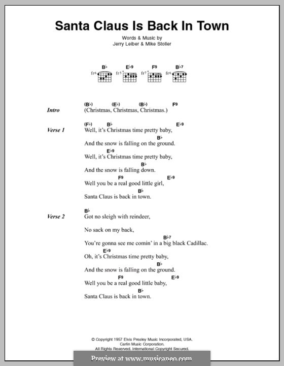 Santa Claus is Back in Town (Elvis Presley): Letras e Acordes by Jerry Leiber, Mike Stoller