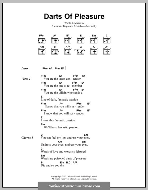 Darts of Pleasure (Franz Ferdinand): Letras e Acordes by Alexander Kapranos, Nicholas McCarthy