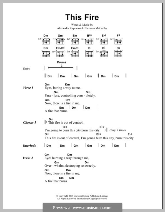 This Fire (Franz Ferdinand): Letras e Acordes by Alexander Kapranos, Nicholas McCarthy