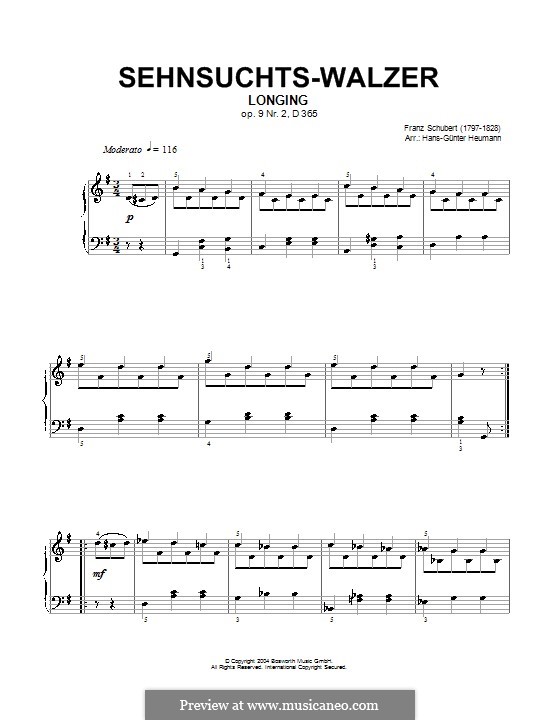 Sehnsucht (Longing), D.365 Op.9: Para Piano by Franz Schubert