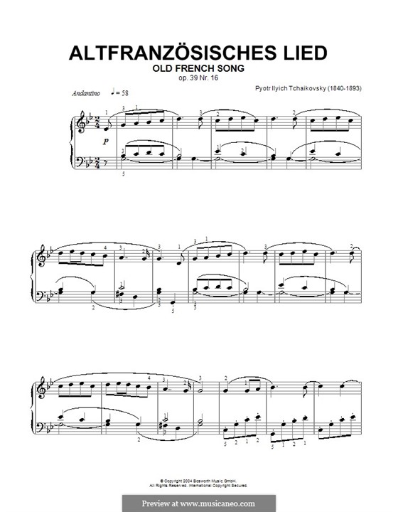 No.16 Old French Song: Para Piano by Pyotr Tchaikovsky