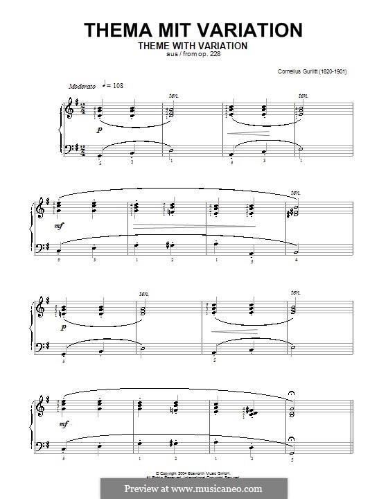 Theme with Variation, Op.228: Para Piano by Cornelius Gurlitt