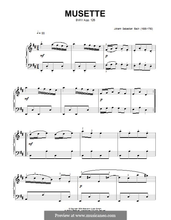No.22 Musette in D Major, BWV Anh.126: Para Piano by Johann Sebastian Bach