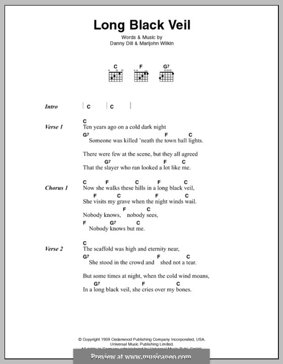 The Long Black Veil: Letras e acordes (Johnny Cash) by Danny Dill, Marijohn Wilkin