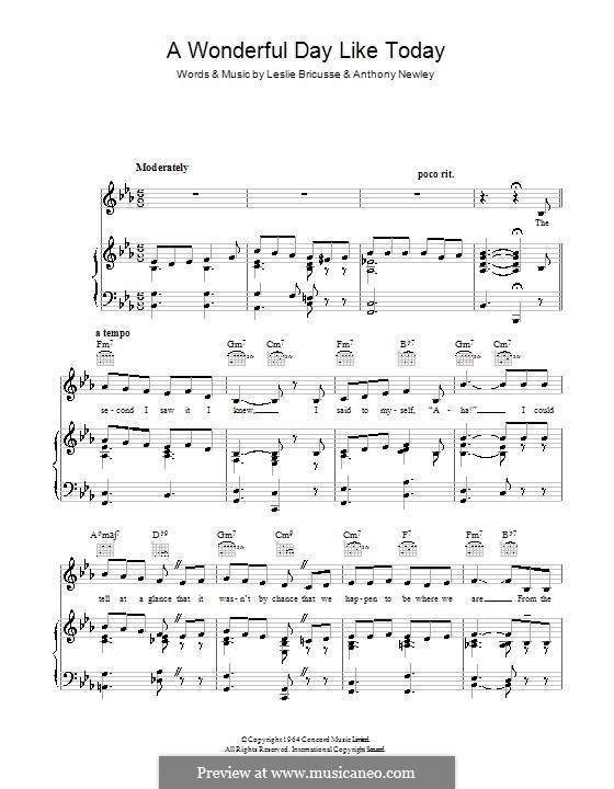 A Wonderful Day Like Today: Para vocais e piano (ou Guitarra) by Anthony Newley