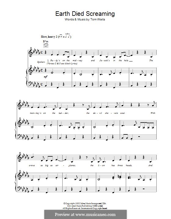 Earth Died Screaming: Para vocais e piano (ou Guitarra) by Tom Waits