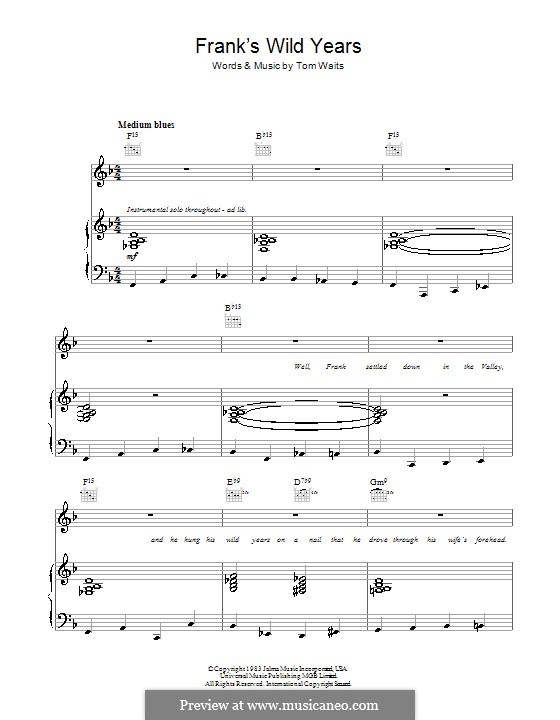 Frank's Wild Years: Para vocais e piano (ou Guitarra) by Tom Waits