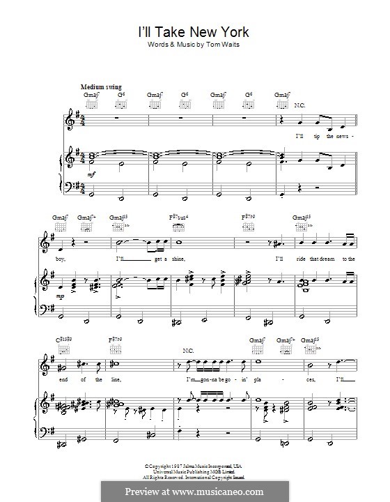 I'll Take New York: Para vocais e piano (ou Guitarra) by Tom Waits