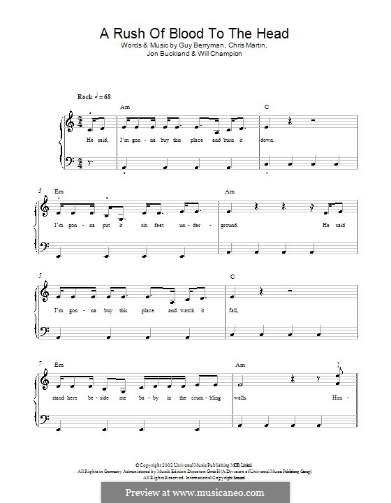 A Rush of Blood to the Head (Coldplay): Facil para o piano by Chris Martin, Guy Berryman, Jonny Buckland, Will Champion