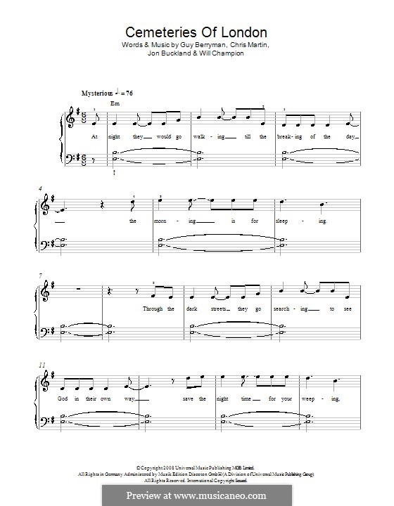 Cemeteries of London (Coldplay): Facil para o piano by Chris Martin, Guy Berryman, Jonny Buckland, Will Champion