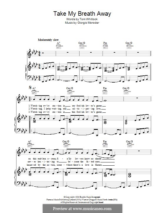 Take My Breath Away (Berlin): Para vocais e piano (ou Guitarra) by Giorgio Moroder