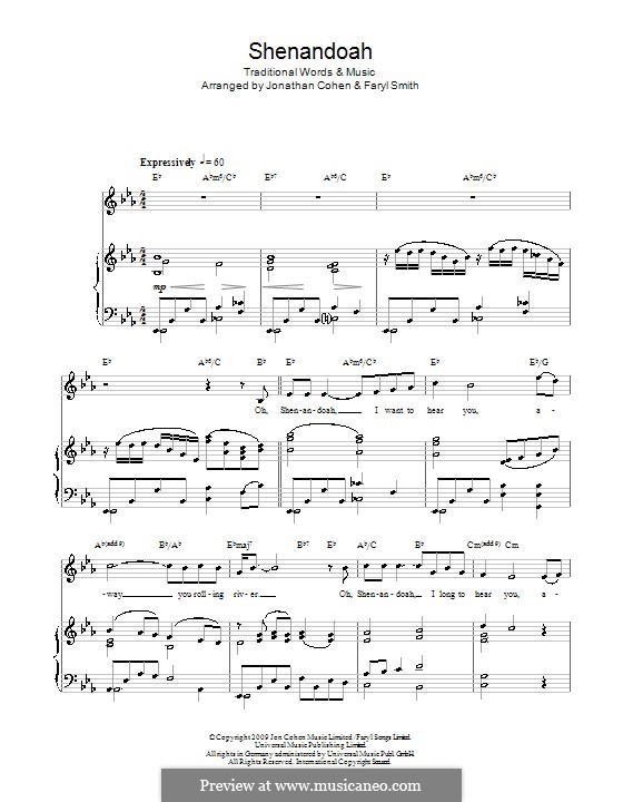 Shenandoah: Para vocais e piano by folklore