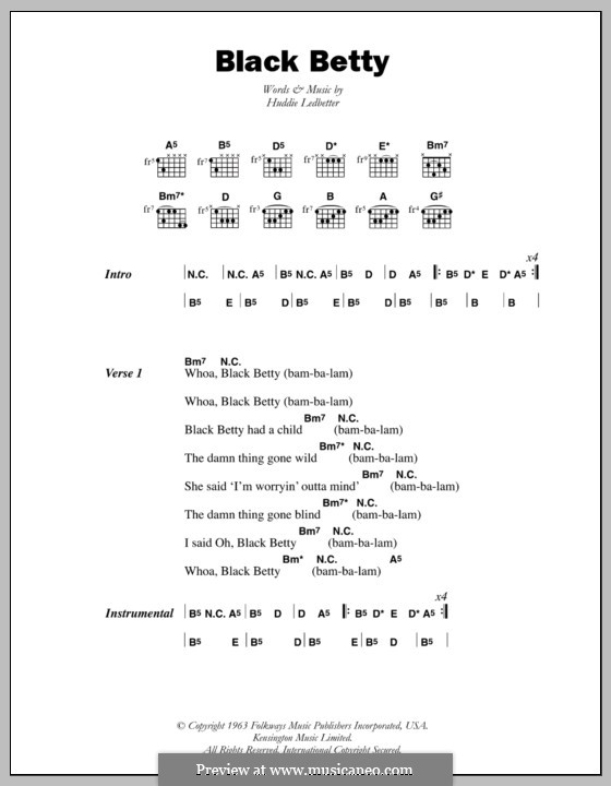 Black Betty (Ram Jam): Letras e Acordes by Huddie Ledbetter