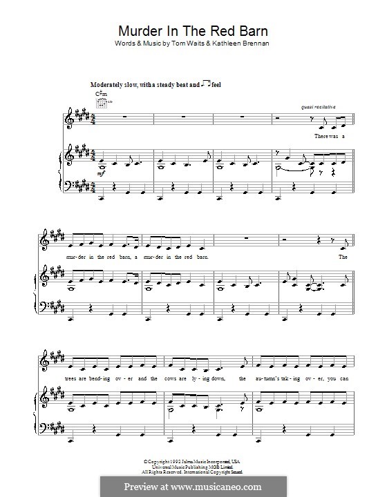 Murder in the Red Barn: Para vocais e piano (ou Guitarra) by Kathleen Brennan