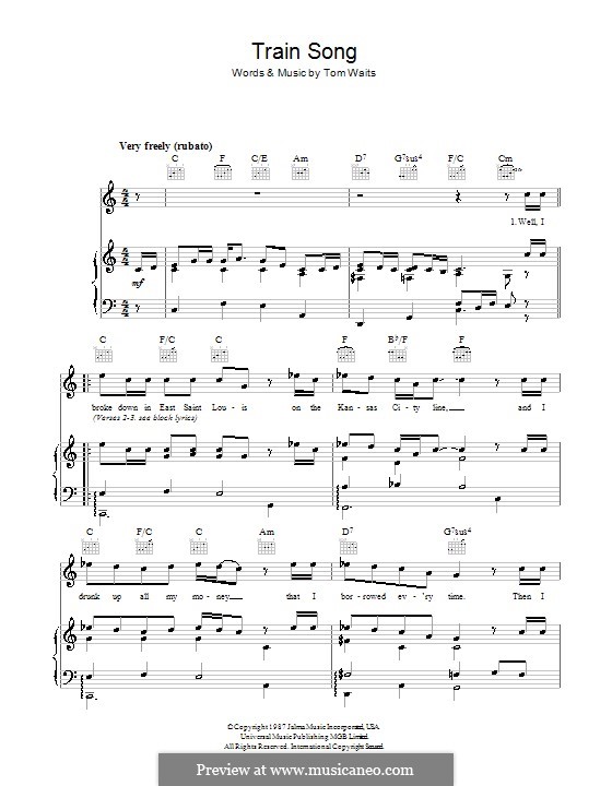 Train Song: Para vocais e piano (ou Guitarra) by Tom Waits