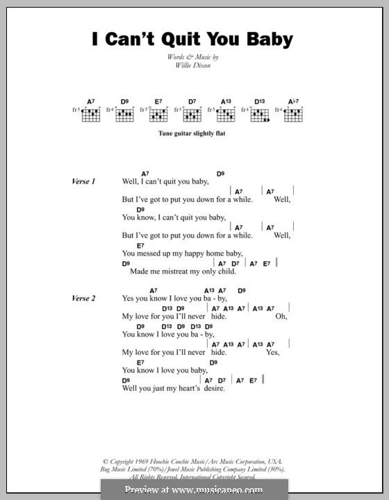 I Can't Quit You Baby (Otis Rush): Letras e Acordes by Willie Dixon