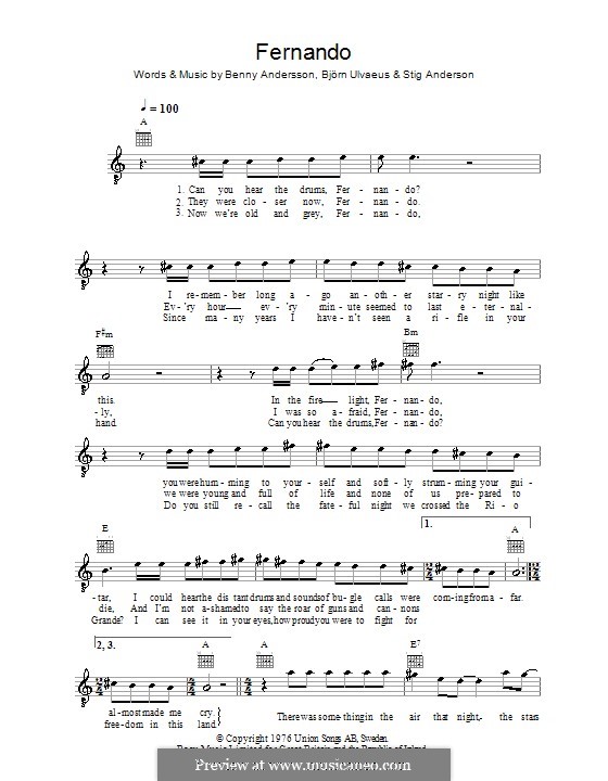 Fernando (ABBA): melodía,letras e acordes by Benny Andersson, Björn Ulvaeus, Stig Anderson