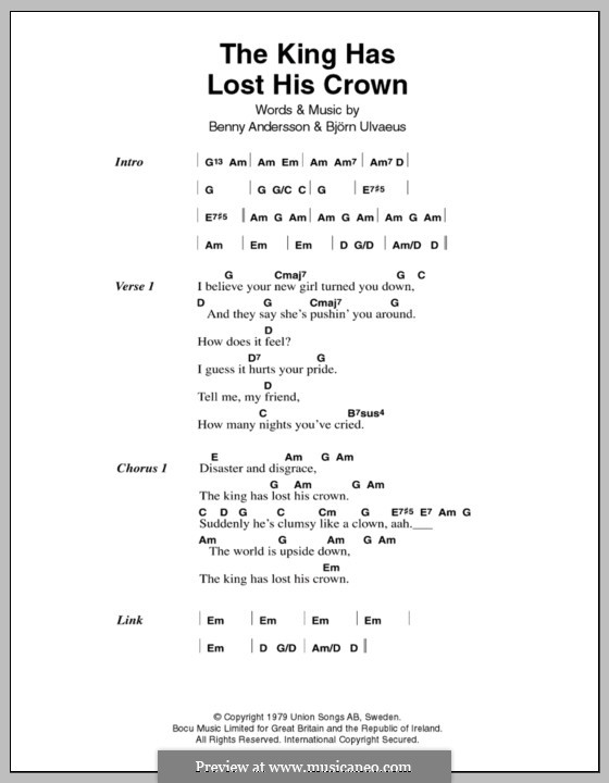 The King Has Lost His Crown (ABBA): Letras e Acordes by Benny Andersson, Björn Ulvaeus