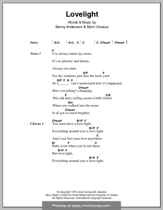 Lovelight (ABBA): Letras e Acordes by Benny Andersson, Björn Ulvaeus