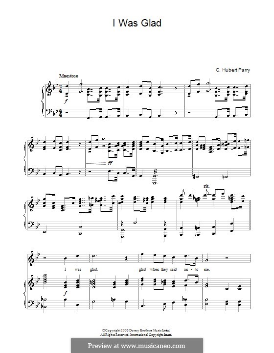 I Was Glad: Para vocais e piano by Charles Hubert Hastings Parry