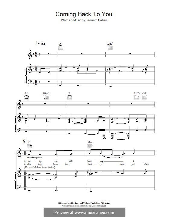Coming Back To You: Para vocais e piano (ou Guitarra) by Leonard Cohen