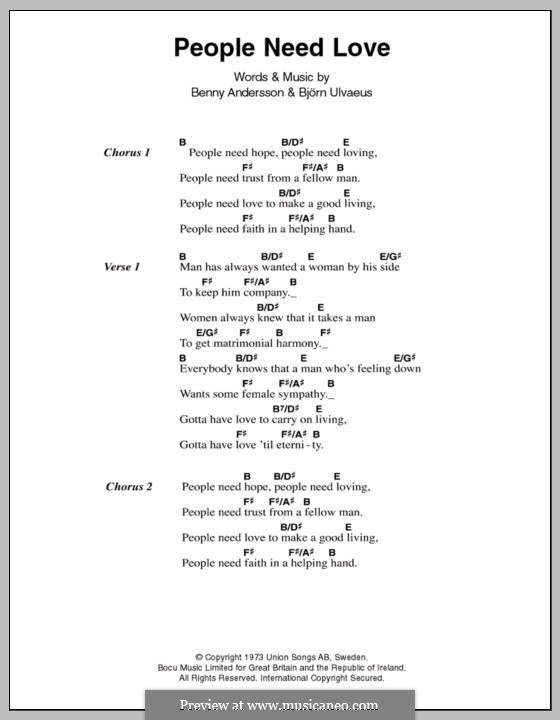 People Need Love (ABBA): Letras e Acordes by Benny Andersson, Björn Ulvaeus