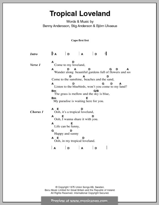 Tropical Loveland (ABBA): Letras e Acordes by Benny Andersson, Björn Ulvaeus, Stig Anderson