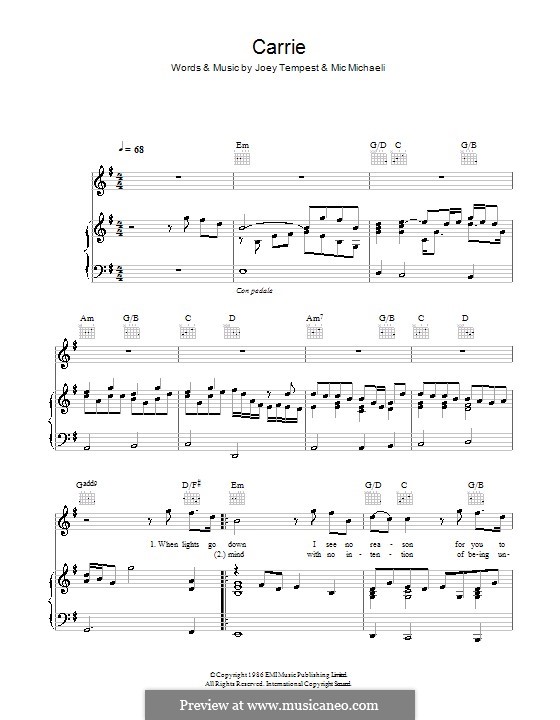 Carrie (Europe) por J. Tempest, M. Michaeli Partituras on músicaNeo