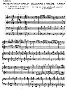 Impromptu in the Form of Gallop on a Theme from 'L'elisir d'amore' by G. Donizetti: para piano de quadro mãos by Mikhail Glinka